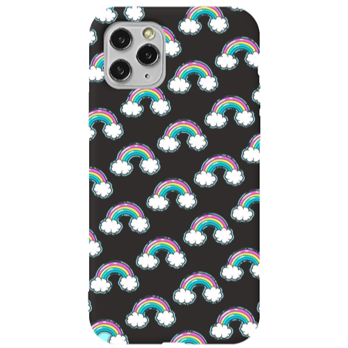 Apple iPhone 11 Pro Max Cute rainbows Black Colored Silicone TPU Θήκη