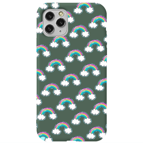 Apple iPhone 11 Pro Max Cute rainbows Dark Green Colored Silicone TPU Θήκη