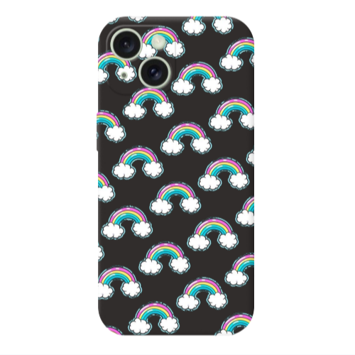 Apple iPhone 15 Cute rainbows Black Colored Silicone TPU Θήκη
