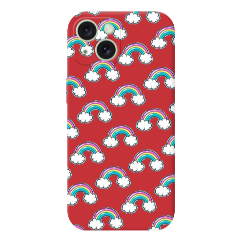 Apple iPhone 15 Cute rainbows Red Colored Silicone TPU Θήκη