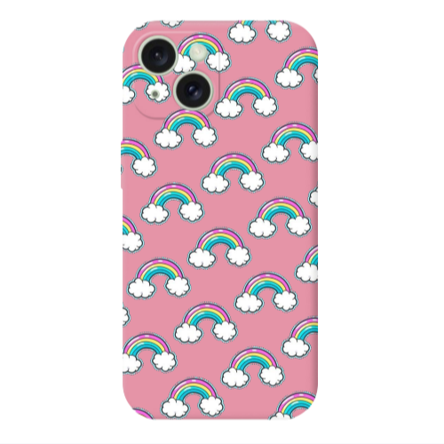 Apple iPhone 15 Plus Cute rainbows Pink Colored Silicone TPU Θήκη