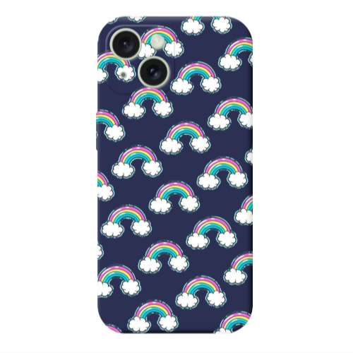 Apple iPhone 15 Plus Cute rainbows Dark blue Colored Silicone TPU Θήκη