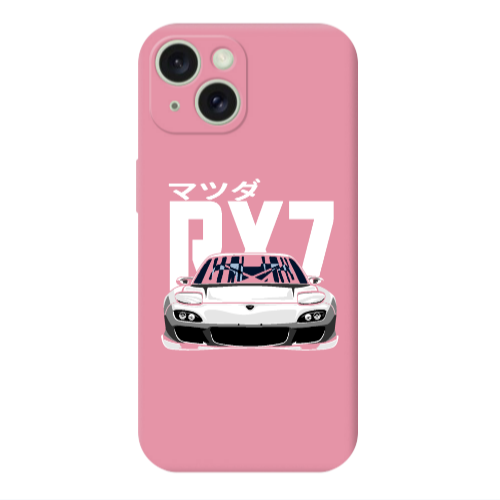 Apple iPhone 15 Plus Car Rx7 Pink Colored Silicone TPU Θήκη