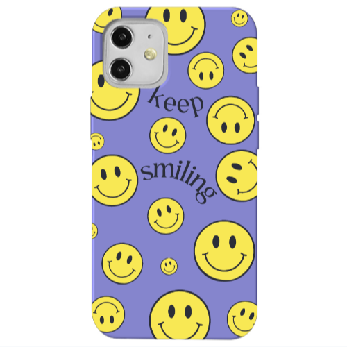 Apple iPhone 12 Keep Smiling Purple Colored Silicone TPU Θήκη