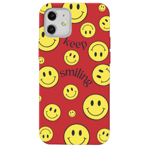 Apple iPhone 12 Keep Smiling Red Colored Silicone TPU Θήκη