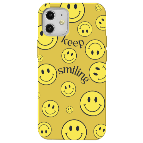 Apple iPhone 12 Keep Smiling Yellow Colored Silicone TPU Θήκη
