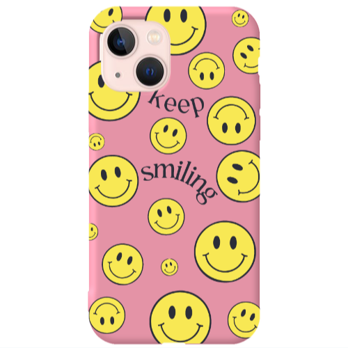 Apple iPhone 13 Keep Smiling Pink Colored Silicone TPU Θήκη