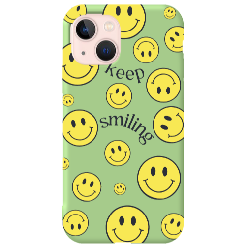 Apple iPhone 13 Keep Smiling Light Green Colored Silicone TPU Θήκη