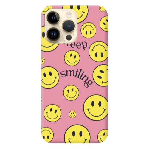 Apple iPhone 13 Pro Max Keep Smiling Pink Colored Silicone TPU Θήκη