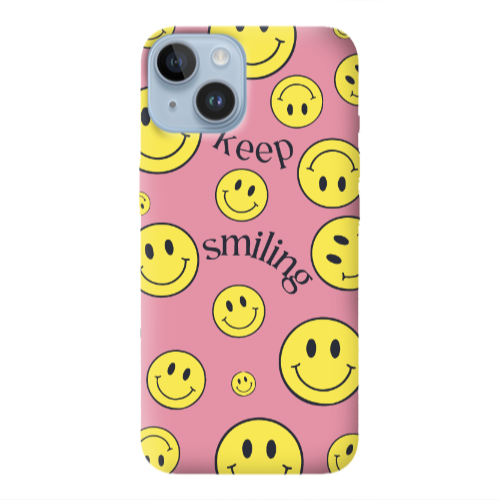 Apple iPhone 14 Plus Keep Smiling Pink Colored Silicone TPU Θήκη