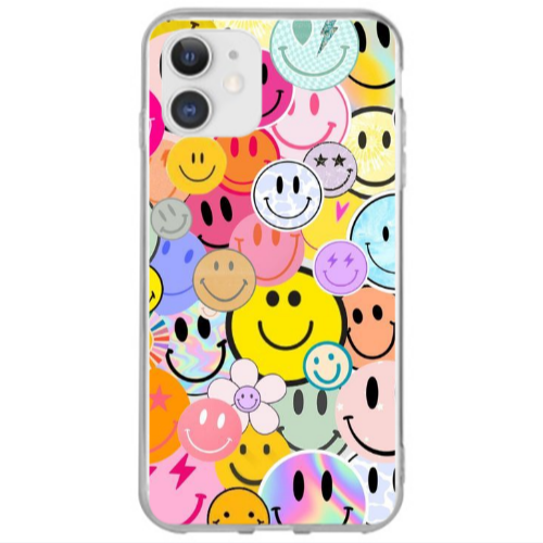 Apple iPhone 12 Smiley Stickers Transparent Silicone TPU Θήκη