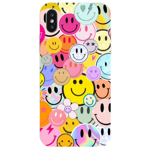 Apple iPhone Xs Max Smiley Stickers Transparent Silicone TPU Θήκη