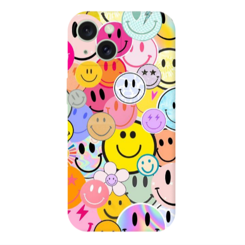Apple iPhone 15 Smiley Stickers Transparent Silicone TPU Θήκη