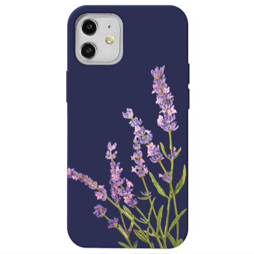 Apple iPhone 12 Flowers 8 Dark blue Colored Silicone TPU Θήκη
