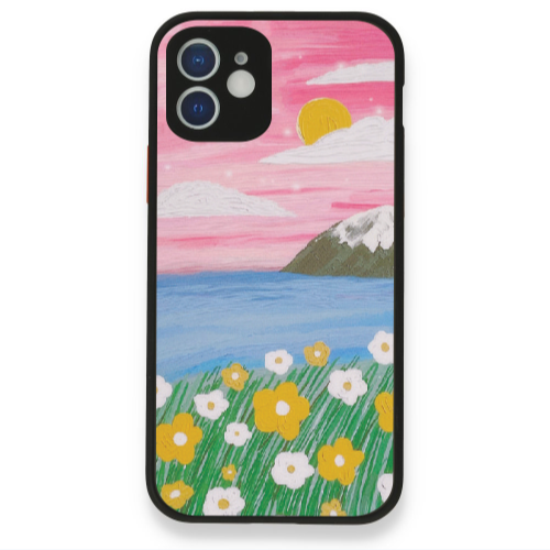 Apple iPhone 12 Sun and Flowers Black Glossy Θήκη