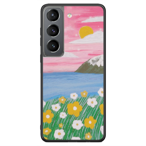 Samsung S21 Ultra Sun and Flowers Black Glossy Θήκη
