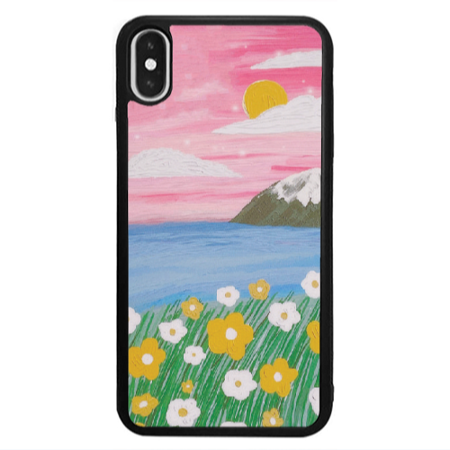 Apple iPhone Xs Max Sun and Flowers Black Glossy Θήκη