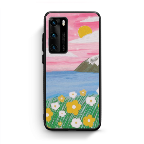 Huawei P40 Sun and Flowers Black Glossy Θήκη