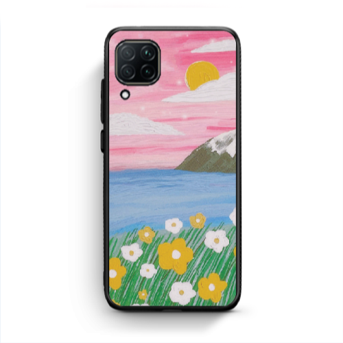 Huawei P40 Lite Sun and Flowers Black Glossy Θήκη