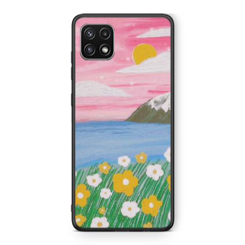 Samsung A22 5G Sun and Flowers Black Glossy Θήκη