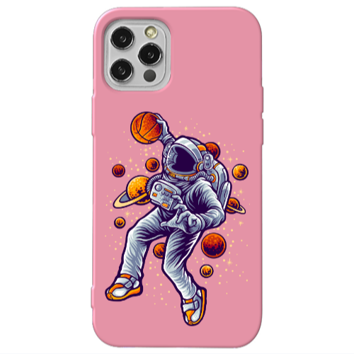 Apple iPhone 12 Pro Max Space Basketball Pink Colored Silicone TPU Θήκη
