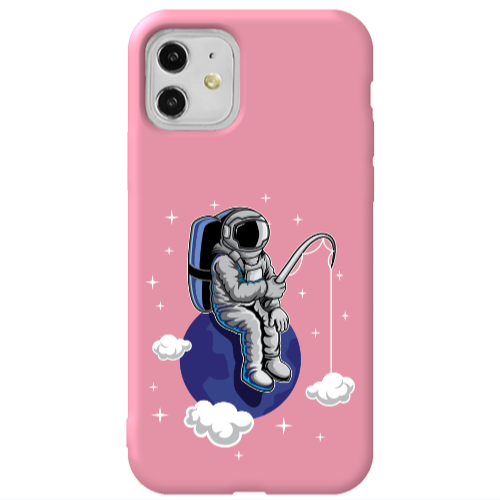 Apple iPhone 11  Fishing space Pink Colored Silicone TPU Θήκη