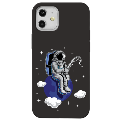 Apple iPhone 12 Fishing space Black Colored Silicone TPU Θήκη