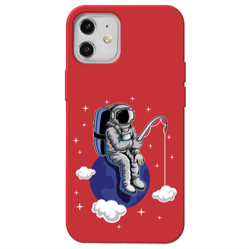 Apple iPhone 12 Fishing space Red Colored Silicone TPU Θήκη