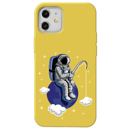 Apple iPhone 12 Fishing space Yellow Colored Silicone TPU Θήκη