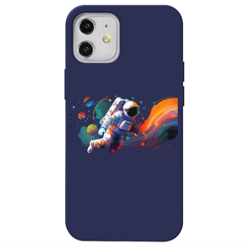 Apple iPhone 12 Rainbow Space Dark blue Colored Silicone TPU Θήκη