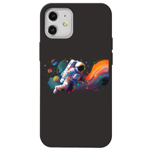Apple iPhone 12 Rainbow Space Black Colored Silicone TPU Θήκη