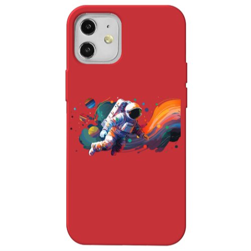 Apple iPhone 12 Rainbow Space Red Colored Silicone TPU Θήκη