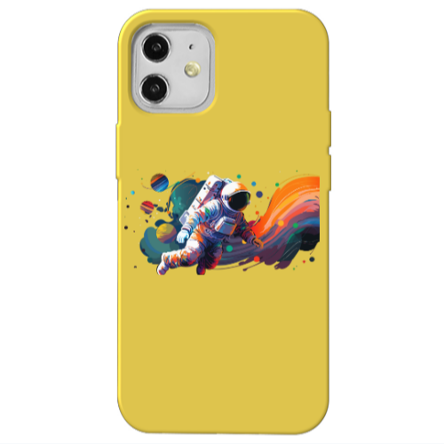 Apple iPhone 12 Rainbow Space Yellow Colored Silicone TPU Θήκη