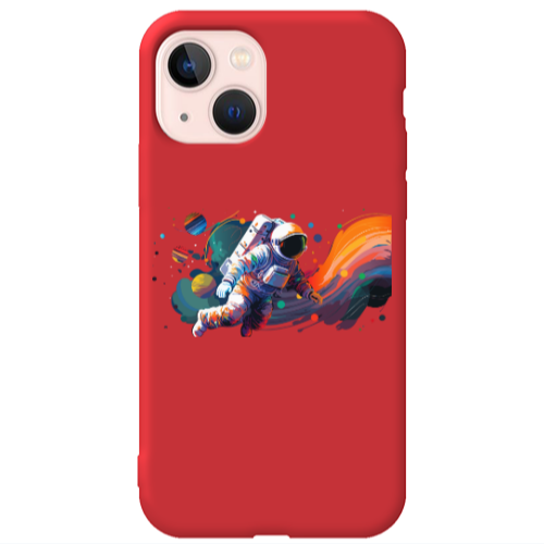 Apple iPhone 13 Rainbow Space Red Colored Silicone TPU Θήκη