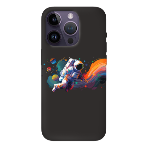 Apple iPhone 14 Pro Max Rainbow Space Black Colored Silicone TPU Θήκη