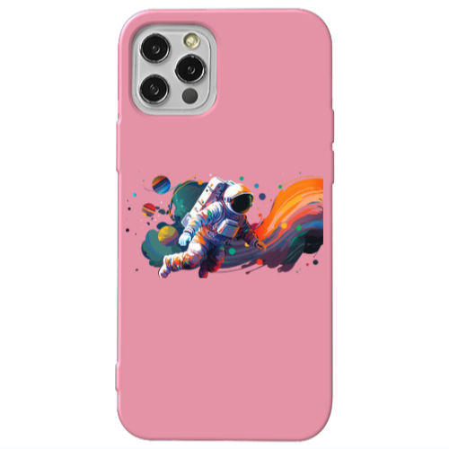 Apple iPhone 12 Pro Max Rainbow Space Pink Colored Silicone TPU Θήκη