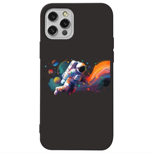 Apple iPhone 12 Pro Max Rainbow Space Black Colored Silicone TPU Θήκη