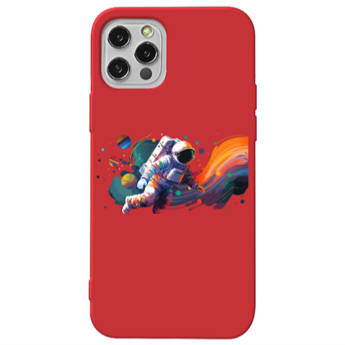 Apple iPhone 12 Pro Max Rainbow Space Red Colored Silicone TPU Θήκη