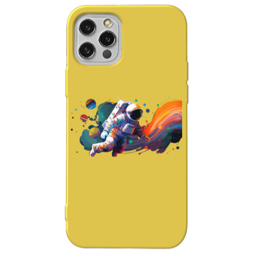 Apple iPhone 12 Pro Max Rainbow Space Yellow Colored Silicone TPU Θήκη