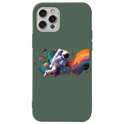 Apple iPhone 12 Pro Max Rainbow Space Dark Green Colored Silicone TPU Θήκη