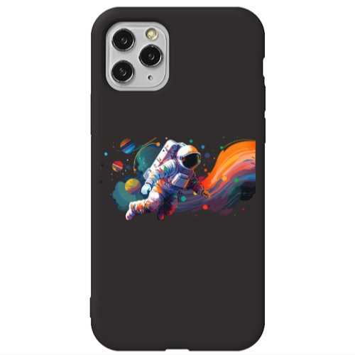Apple iPhone 11 Pro Max Rainbow Space Black Colored Silicone TPU Θήκη