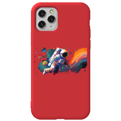 Apple iPhone 11 Pro Max Rainbow Space Red Colored Silicone TPU Θήκη