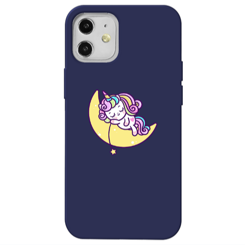 Apple iPhone 12 Sleeping horse Dark blue Colored Silicone TPU Θήκη