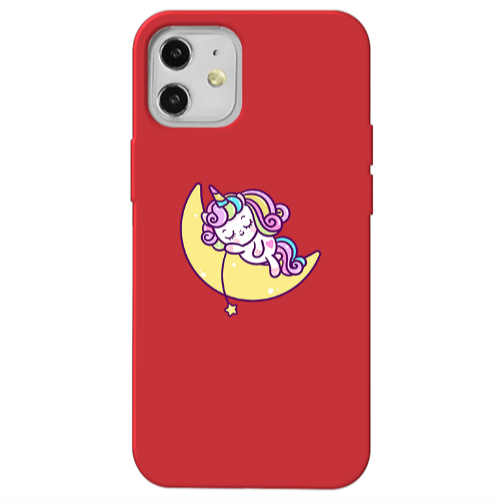 Apple iPhone 12 Sleeping horse Red Colored Silicone TPU Θήκη