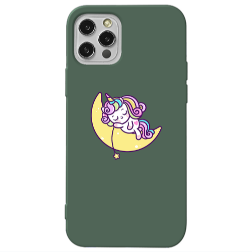 Apple iPhone 12 Pro Max Sleeping horse Dark Green Colored Silicone TPU Θήκη