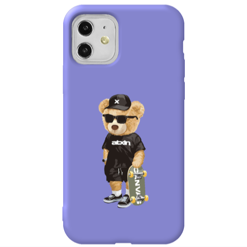 Apple iPhone 11  Bear with glasses Purple Colored Silicone TPU Θήκη