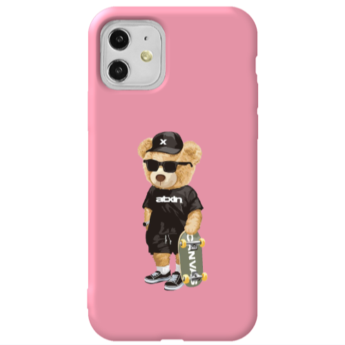 Apple iPhone 11  Bear with glasses Pink Colored Silicone TPU Θήκη