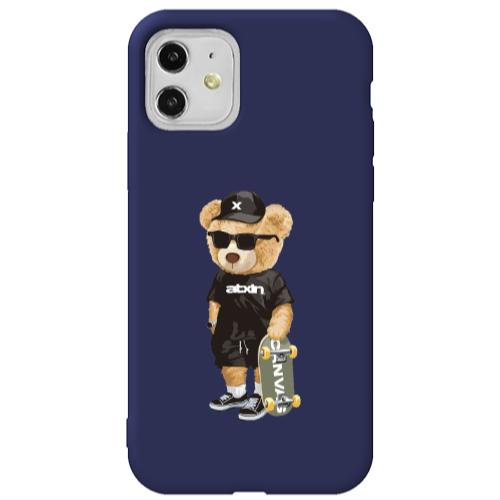Apple iPhone 11  Bear with glasses Dark blue Colored Silicone TPU Θήκη