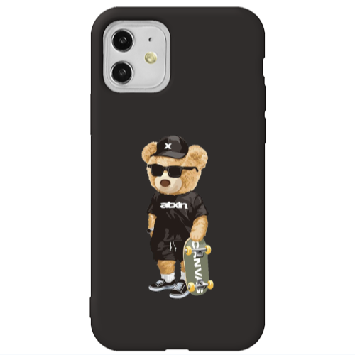 Apple iPhone 11  Bear with glasses Black Colored Silicone TPU Θήκη