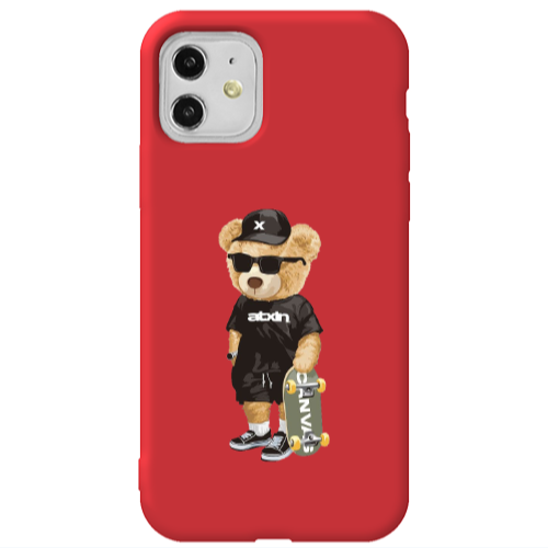 Apple iPhone 11  Bear with glasses Red Colored Silicone TPU Θήκη